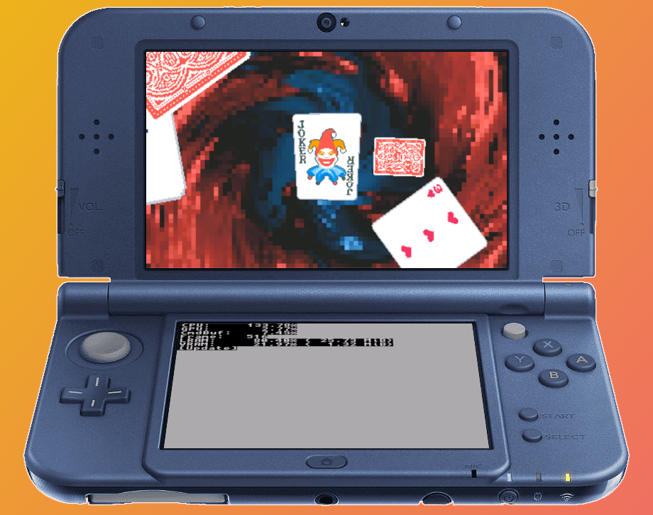 Screenshot of the demake Balatro project on 3DS.
